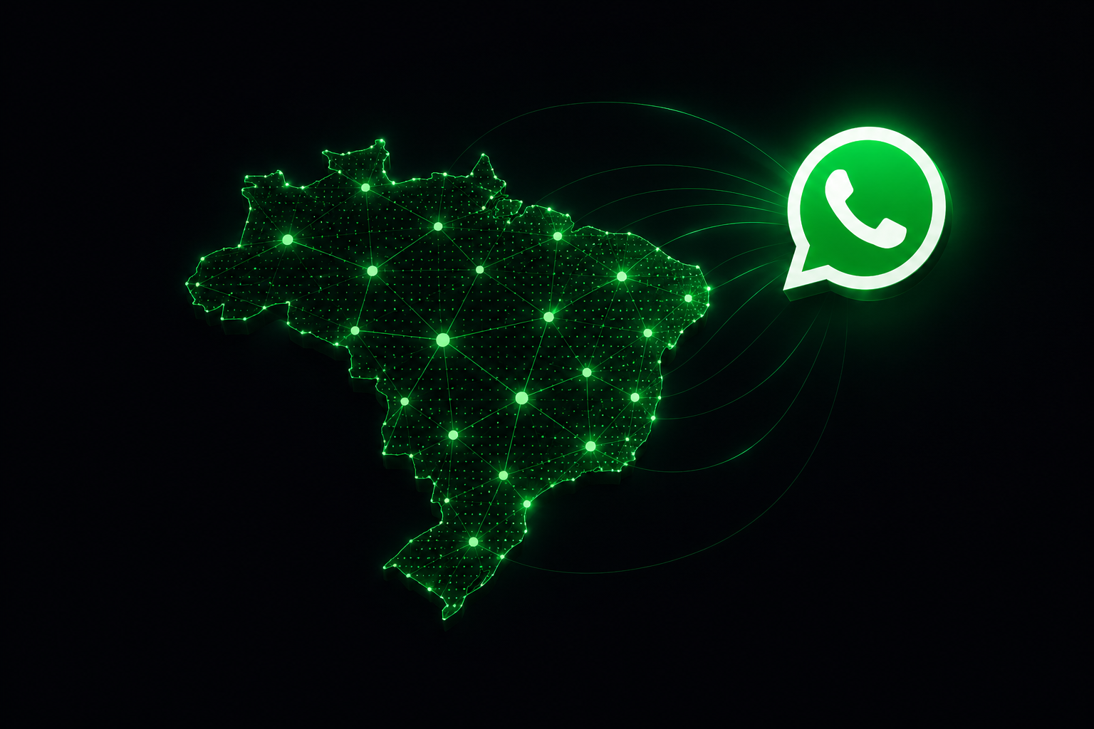 Mapa do Brasil em rede neon conectado ao WhatsApp